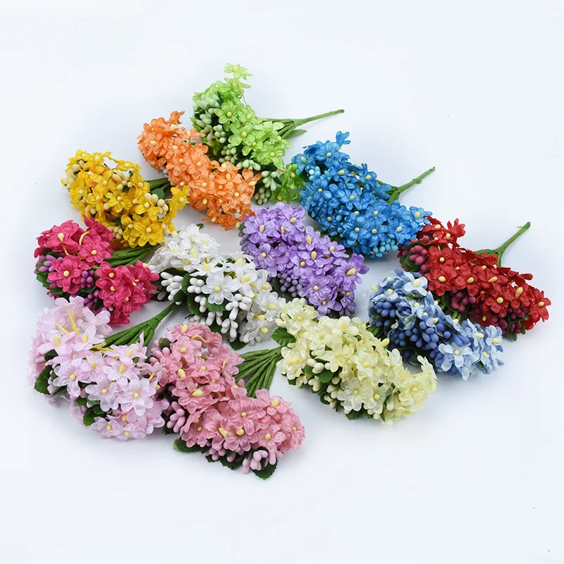 Slivka Blossom Mulberry Artificial Flower Tymens Cukor Listy Diely vence vyšívania dekorácie Falošná kvetina svadobná dekorácia
