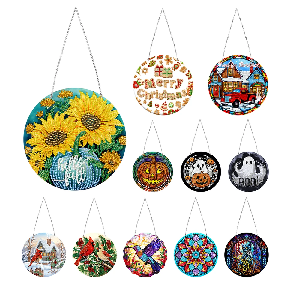 Slnečnicový diamantový maľba Suncatcher obojstranný diamant maľba závesný prívesok diamantový kresba visiaci ornament súprava mandala