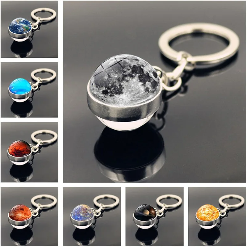 Slnečná sústava planéta kľúča prsteň galaxie hmlovina kľúča kľúča reťaz Moon Earth Sun Sun Sun Double Glass Ball Ball Keychain prívesok k narodeninám darček k narodeninám
