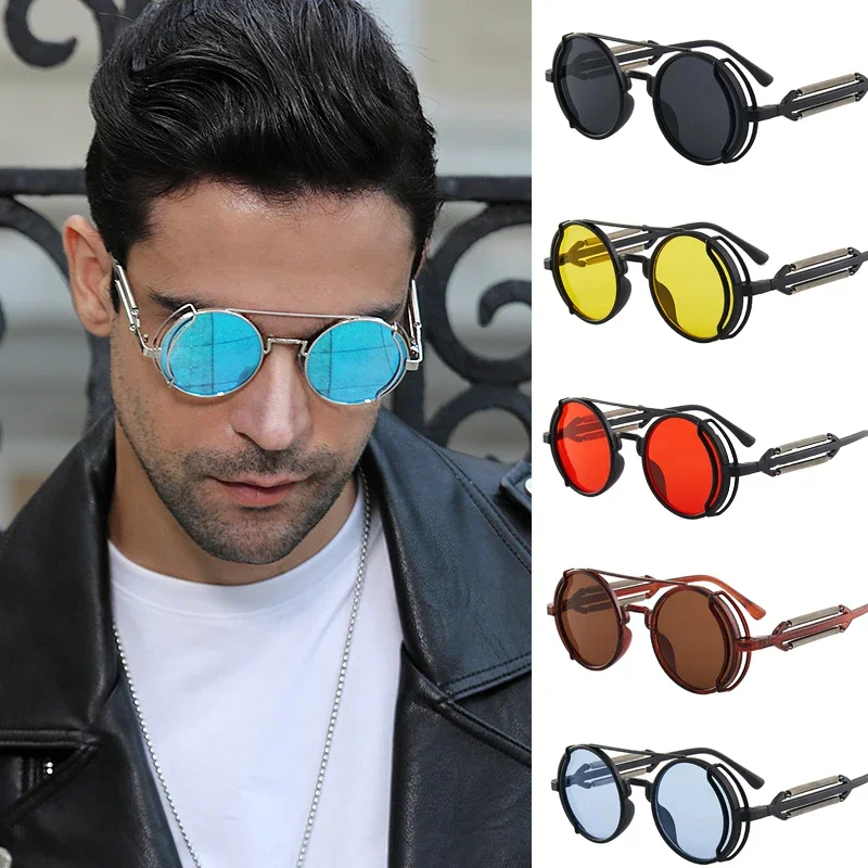Slnečné okuliare vintage punk Slnečné okuliare Muži retro okrúhle zliatiny Ženy Slnečné okuliare Multicolor hip-hop okuliare módne cyklistické slnečné okuliare