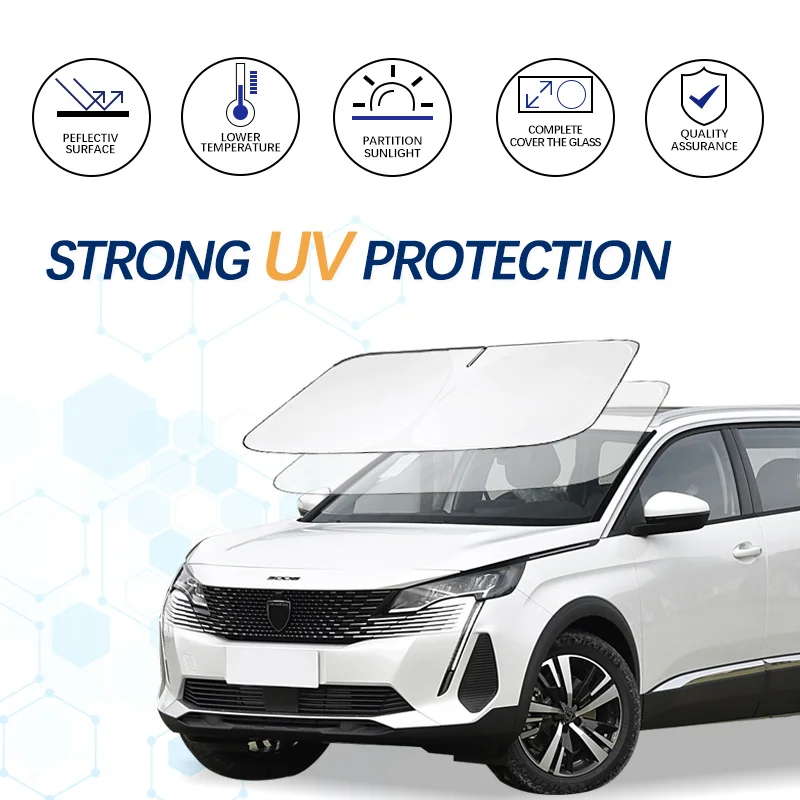 Slnečný tieň čelného skla pre Peugeot 5008 Sunshade Sun Sun Ofor Protector Skladacie bloky UV Lúče udržiavajte vaše auto chladič