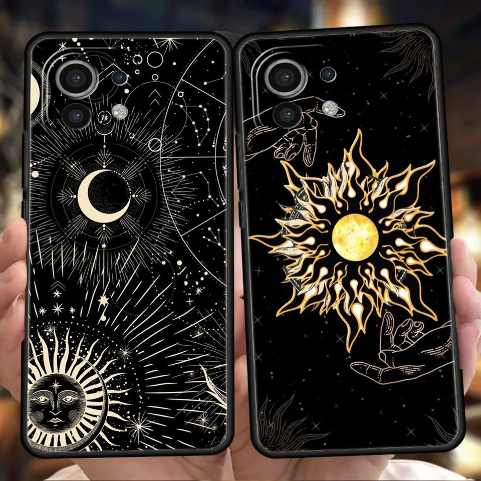 Slnko mesiace oblaky astrologické telefónne puzdro pre Xiaomi Mi 14 13 12 11 Ultra 13T 12T POCO C51 F3 F4 F5 X3 X4 NFC M3 Pro Lite Cover