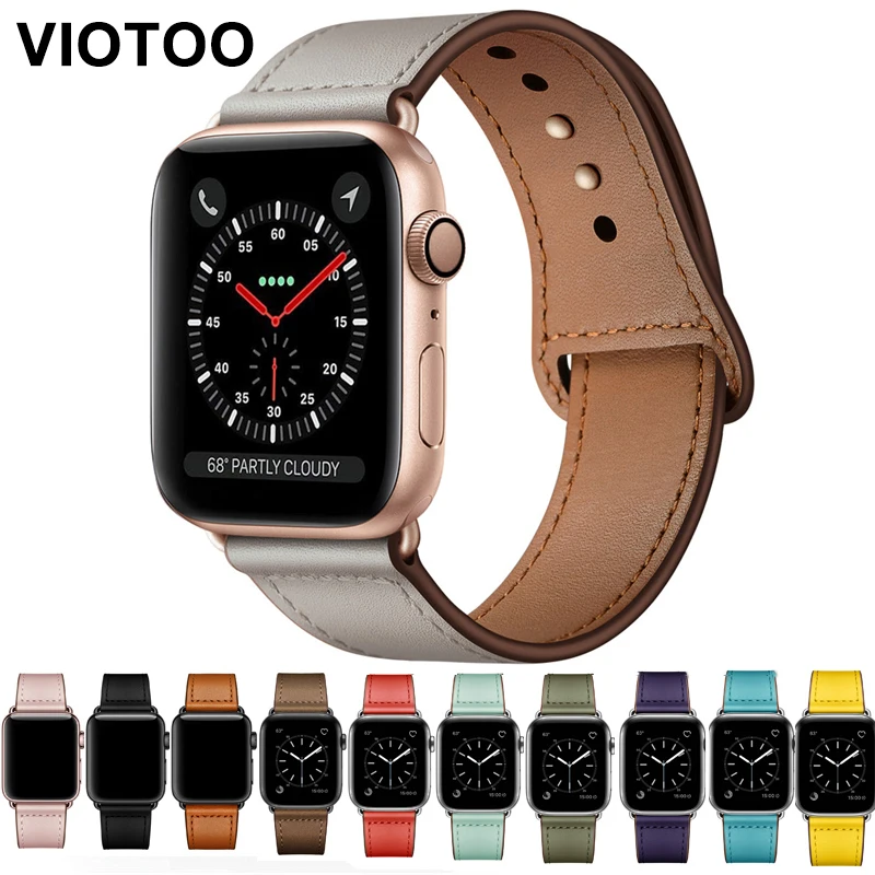 Slonovina biela originálna kožená hodinová remienok pre pásik 38 mm 44 mm, Viotoo Black Color Leathers Watched Band For Apple Watch