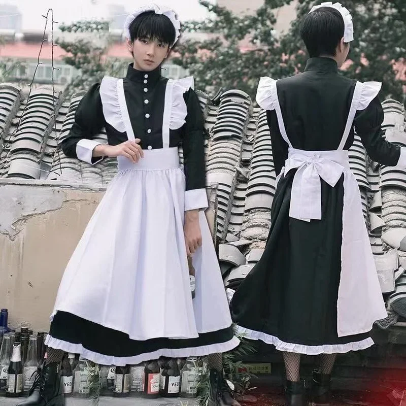 Slúžka lolita šaty uniforma cos mužský služobník uniforma cosplay roztomilý školská uniforma lolita dvojrozmerná japonská slúžka cosplay xc27