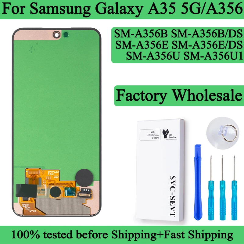 SM-A356E SM-A356U 100% Testovaná prémiová LCD pre Samsung Galaxy A35 5G Display Display Digitator Panel LCD Panel LCD s rámom