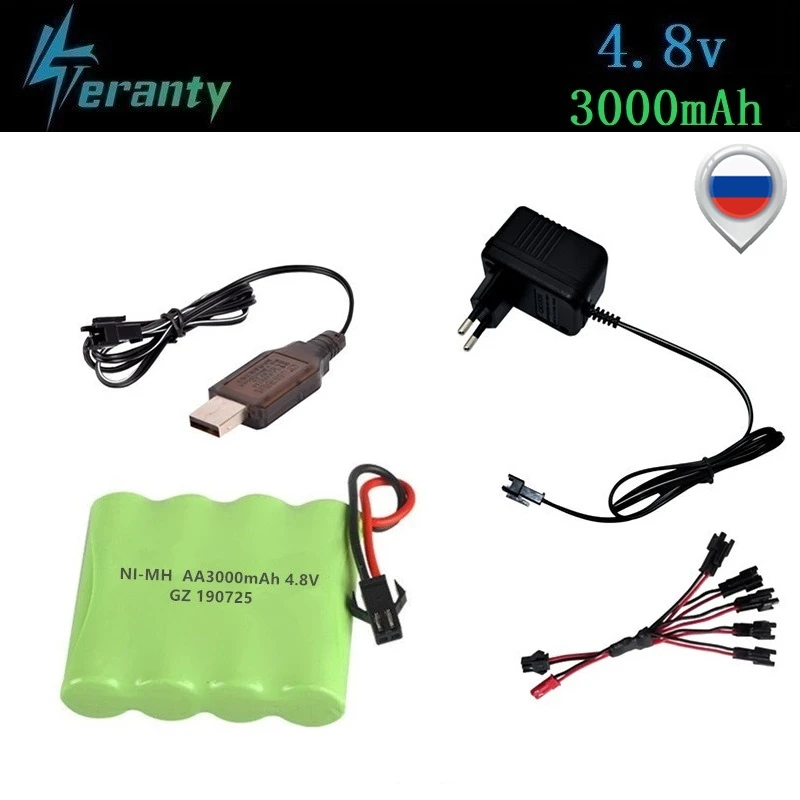 (SM zástrčka) 4,8 V 3000 mAh NIMH batéria + nabíjačka pre RC Hračky Tanky roboty roboty člny