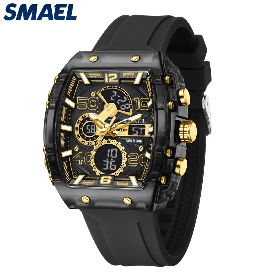 Smael Brand 8109 New Electronic Watch Fashion Square Dual Display Display Witerprood Luminous Multi-Color for Men