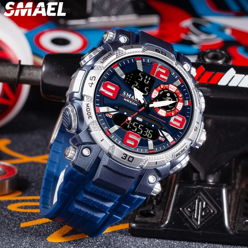 Smael Sports Watch Night Light Alarm Alarm 1921 Dual Display Electronic Watch Mládež študent vodotesný