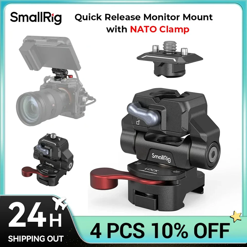 SMALRIG NATO CLAMP RÝCHLE Uvoľnenie monitora fotoaparátu, otočné 360 ° a naklonenie 150 ° nastaviteľné, držiteľ koľajnice HAWKLOCK NATO