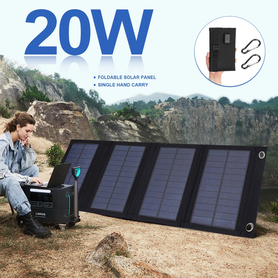 Smaraad 20W monokryštalické kremíkové solárne panely Prenosné skladacie mini skladacie solárne panel USB nabíjačka vonkajšia nepremokavá voda