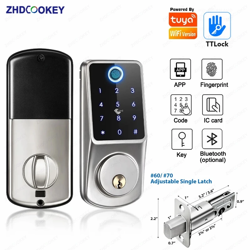 Smart App Electronic Deadbolt Lock Fingerprint RFID karta Heslo kód Kľúč Kľúčom TUYA TTLOCK SMART DOOR MOCK pre dom