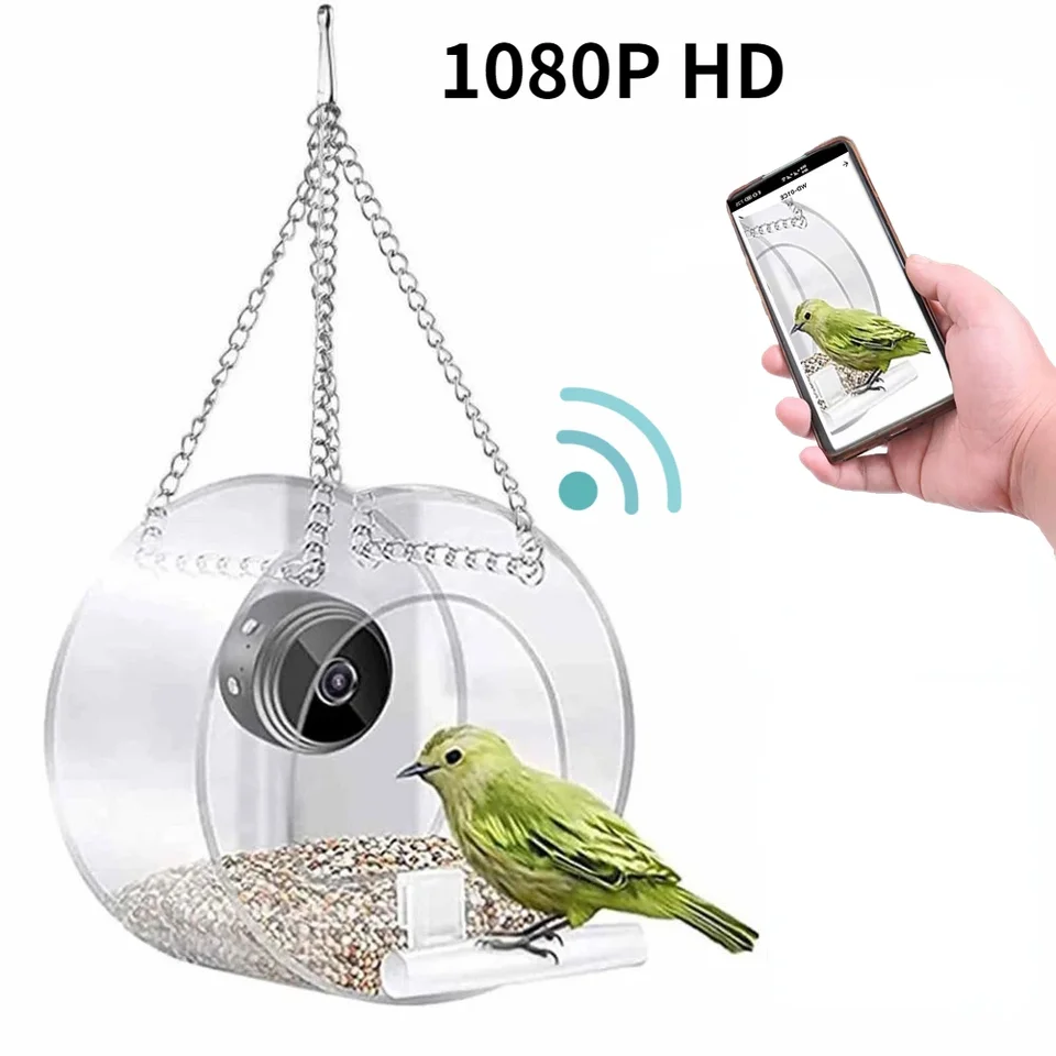 Smart Bird House Pet Feeder Acryl s fotoaparátom Domov domáce zvieratá kŕmenie vták Priehľadné 1080p HD ľahká inštalácia pre vonkajšiu záhradu