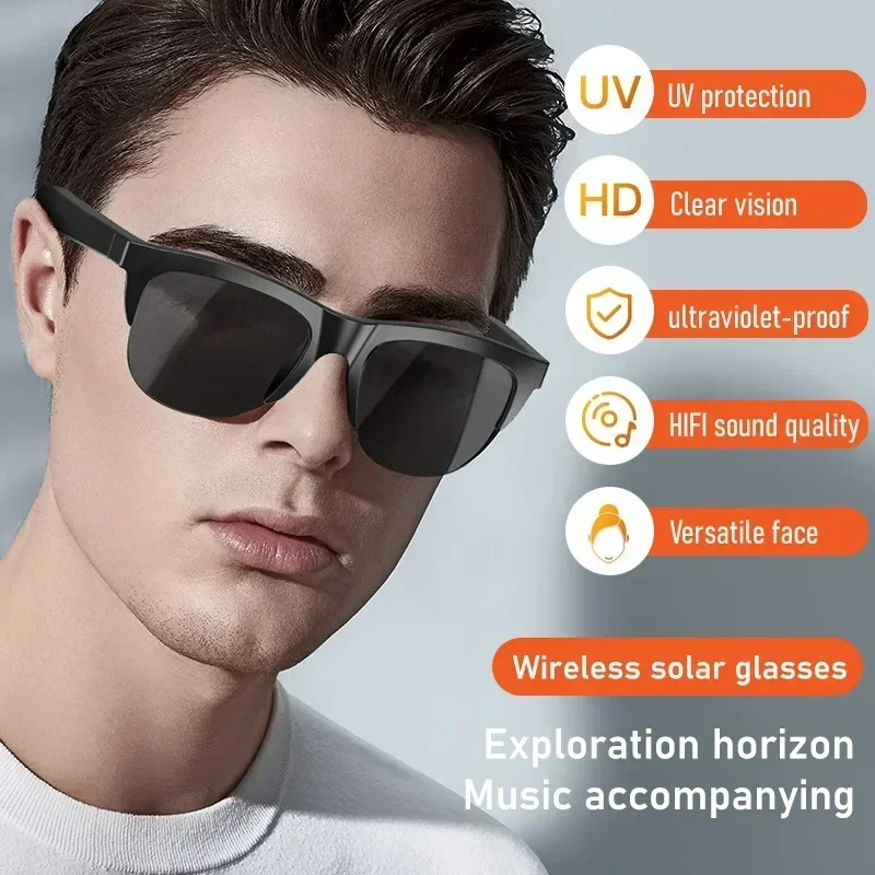 Smart Bluetooth V5.3 Slnečné okuliare zavolajte vonkajšie športové slúchadlá Hifi čierna technológia proti dotyku UV pre mužov a ženy