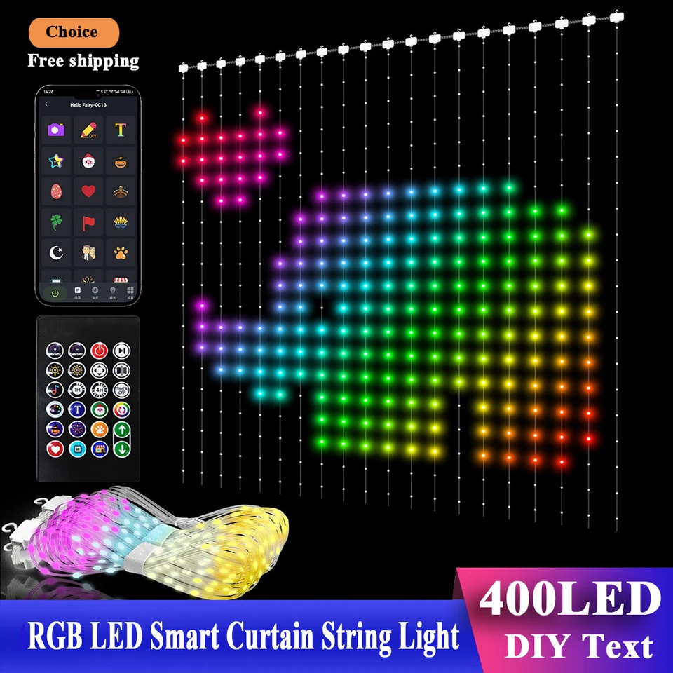 SMART Curtain String Light Aplikácia DIY Picture Text LED displej Smart LED RGB String Light RGB LED Bluetooth Control Lights