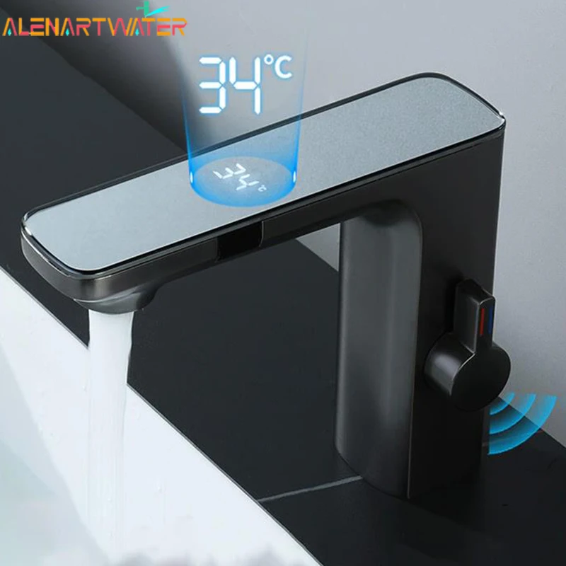 Smart senzor LED faucet kúpeľňa Kúpeľňa Kúpeľňa Infračervená faucet kuchynský drez Mixer Tap Hot and Cold Vanity Touchless Tap Digital Display