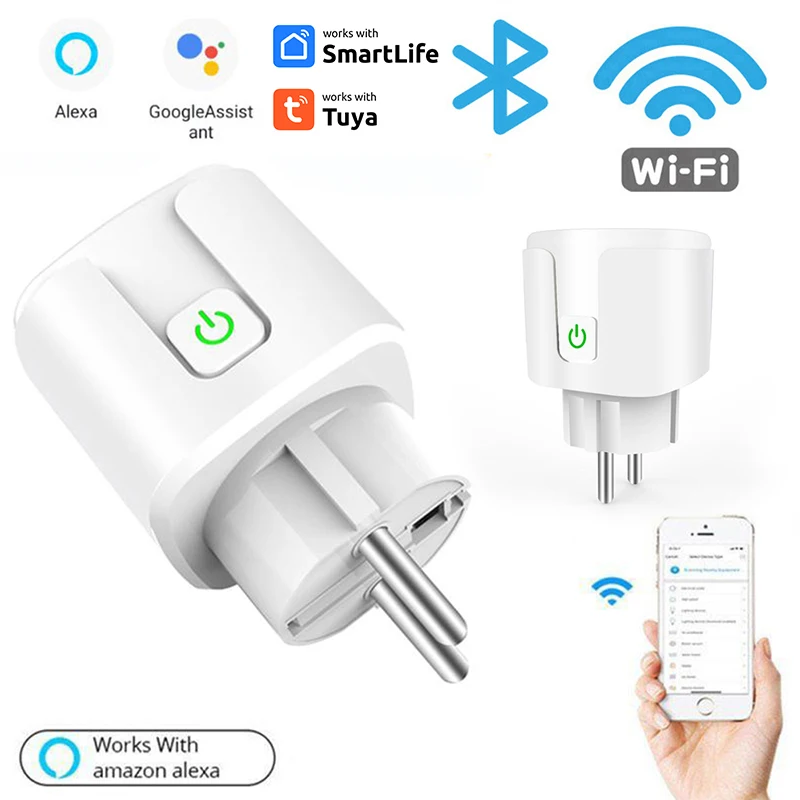 Smart Socket EÚ 20A WiFi Smart Plug Power Outlet Alexa Google Home hlasový ovládací prvok TUYA SMART LIFE APP