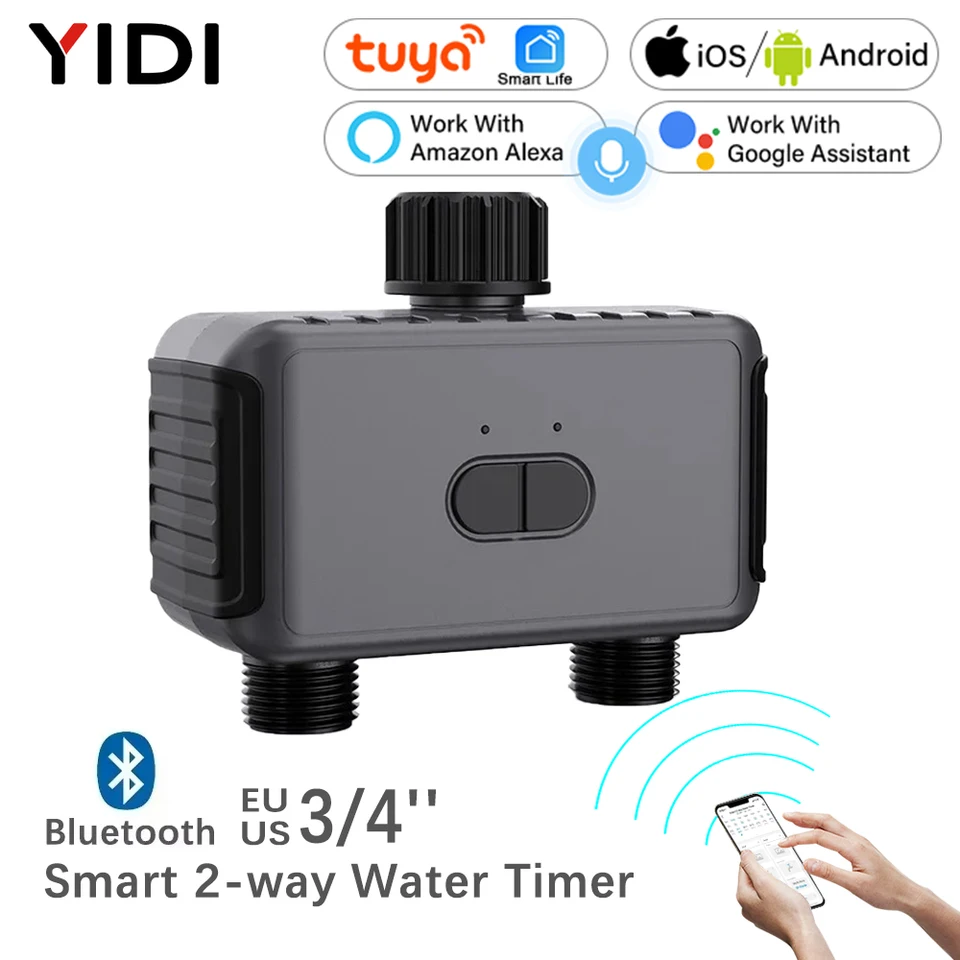 Smart Sprinkler Bluetooth Dvojcestný vodný časovač solenoidového ventilu, bezdrôtový ovládač diaľkového ovládača, pracujte s Alexa Echo Google Home