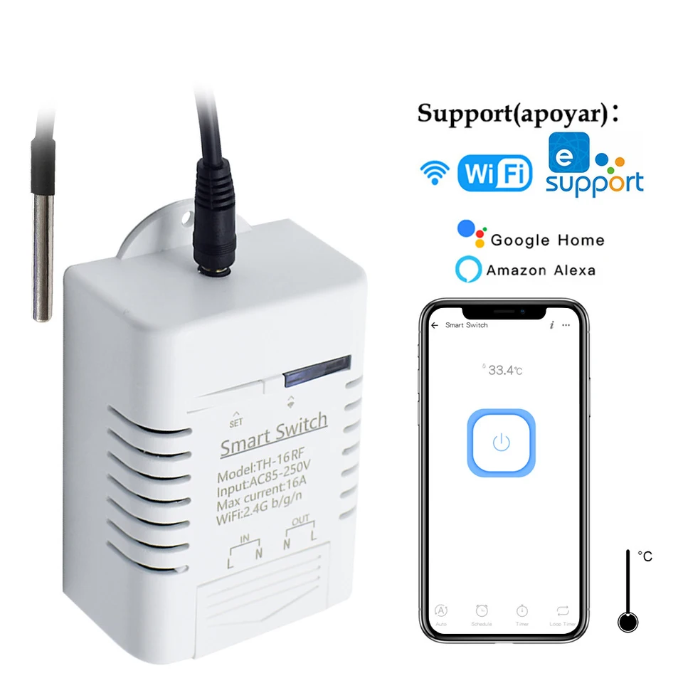 SMART TH16 prepínač 16A Monitorovanie teploty a vlhkosti WIFI WIFI bezdrôtového riadenia kompatibilného s Alexa Home