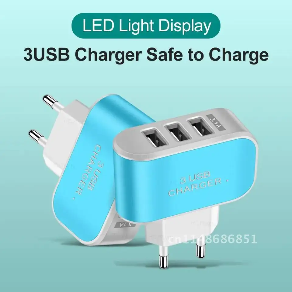 Smart viac-port USB nabíjačka LED LIMVERS Luminát nabíjacie mobilný telefón hlava 3 USB nabíjačka
