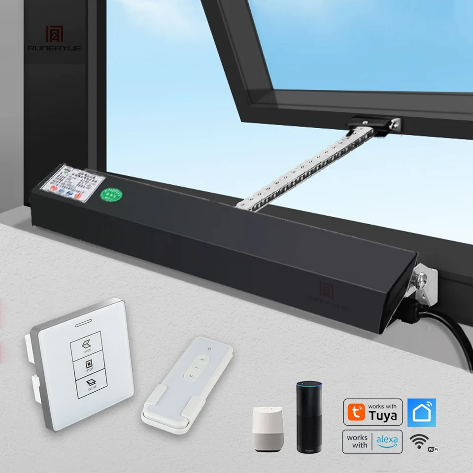 SMART WIFI Otvárač okna TUYA Ovládanie aplikácie, Control App Control Electric Open Window s spínačom steny Running Trip Closer Black