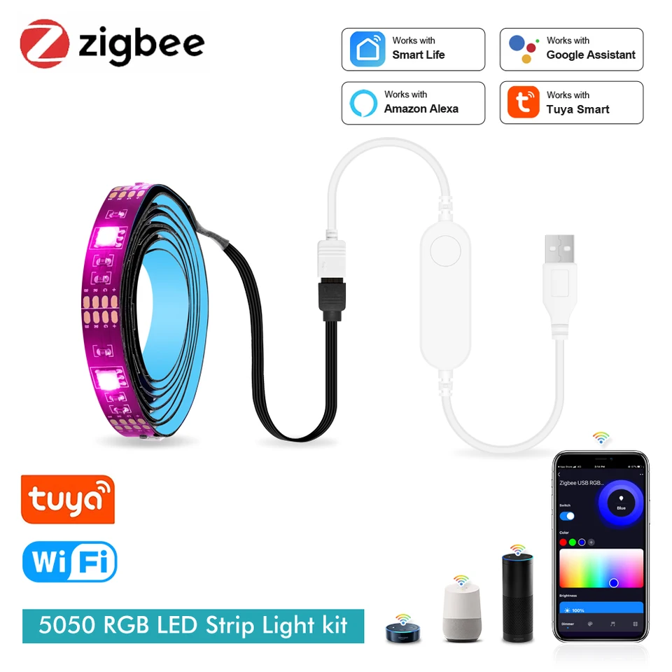 SMART ZIGBEE USB LED svetlá TUYA WIFI RGB LED pásik DC5V 5050 SMART LED televízor