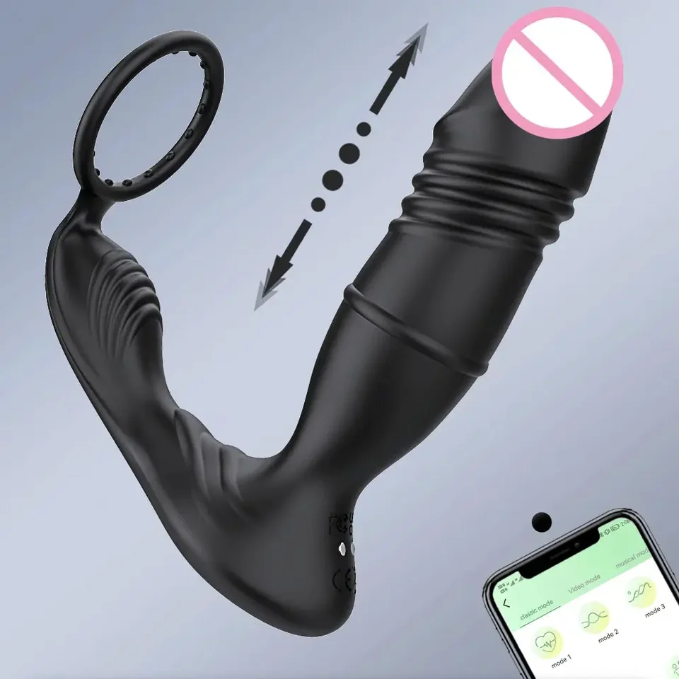 Smartphone riadený análny sex sex hračky prostatické boha Anal Sillicone Oneskorenie ejakulácie prsteň muži hračky Ženy vibrátor