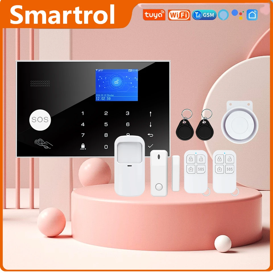 Smartrol 4G Smart Home Alarm System 4,3 palca WiFi TUYA Bezpečnostný bezdrôtový alarm s dymom a slnečnou sirénou snímača pohybu a pohybu