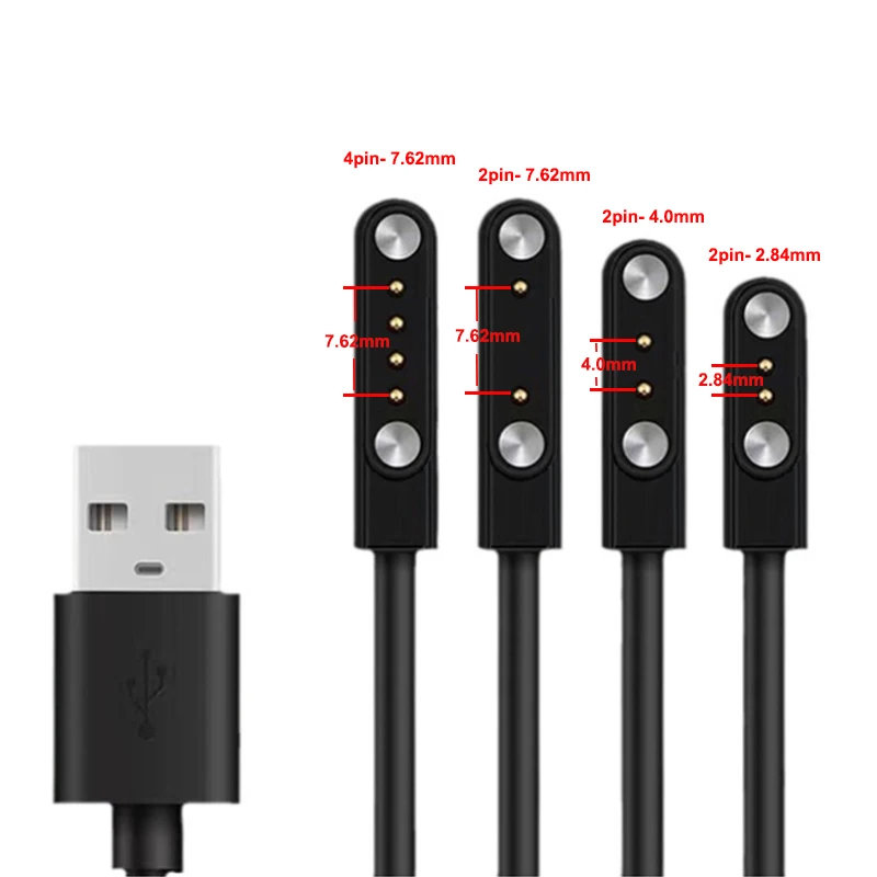 SmartWatch 2 kolíky 7,62 mm 4 kolíky nabíjačku USB 2PIN 4 mm 2,84 mm nabíjacie kábel