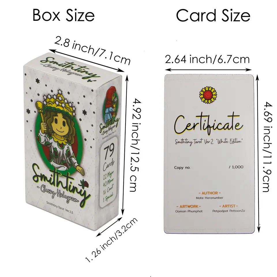Smithtiny Tarot Deck V2.5, 79 PCS Cartoon Cutoon Tarot Cards s vodiacou knihou, štandardné veľkosti tarotových kariet pre začiatočníkov