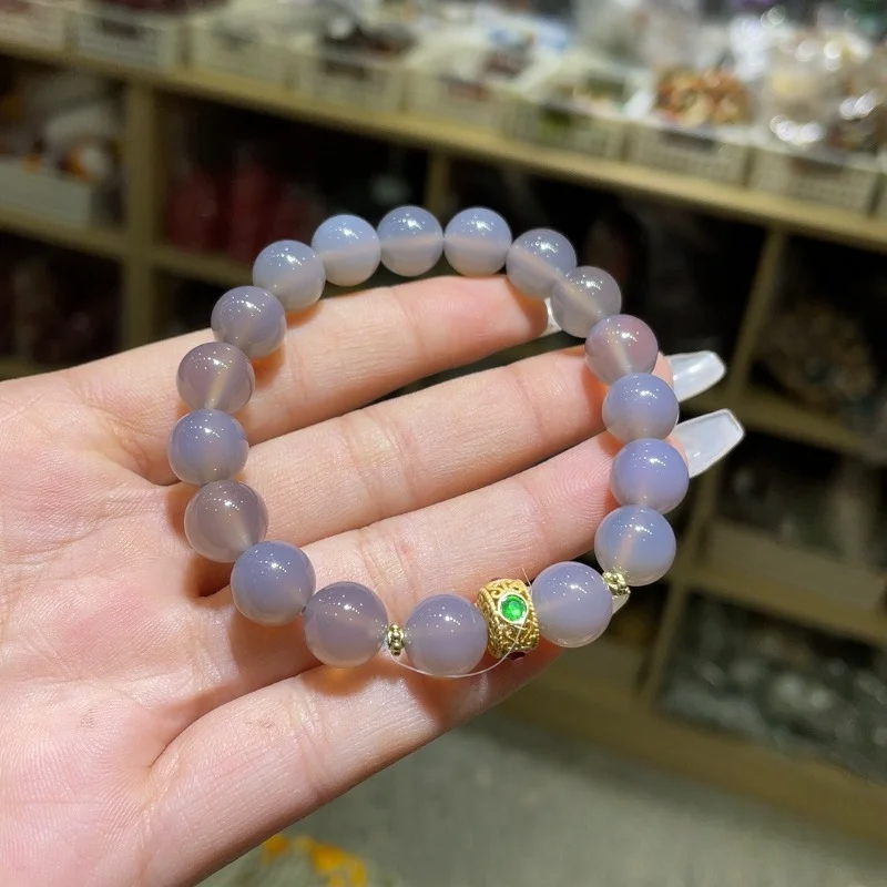 Smoky Purple Achate náramok, nová čínska chalcedónia, dámsky guľôčkový náramok.
