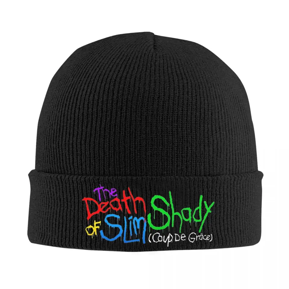 Smrť Slim Shady Eminem pletená čiapka pre ženy mužov lebky Beanies Winter Hats 2024 Nový album Hip Hop Cap
