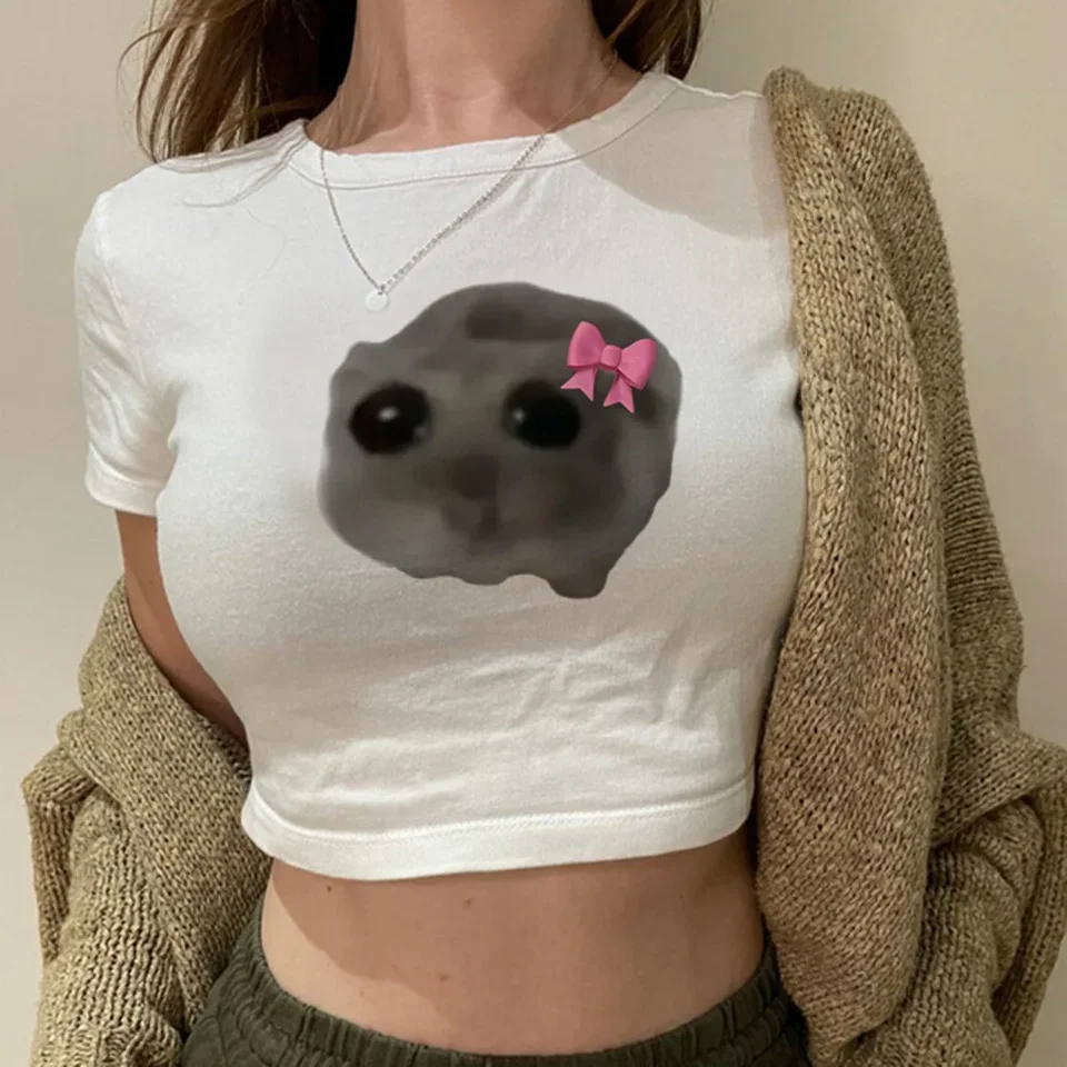 Smutný škrečok vintage streetwear hippie plodina Top Girl 2000 Graphic Cute Gothic orezaný