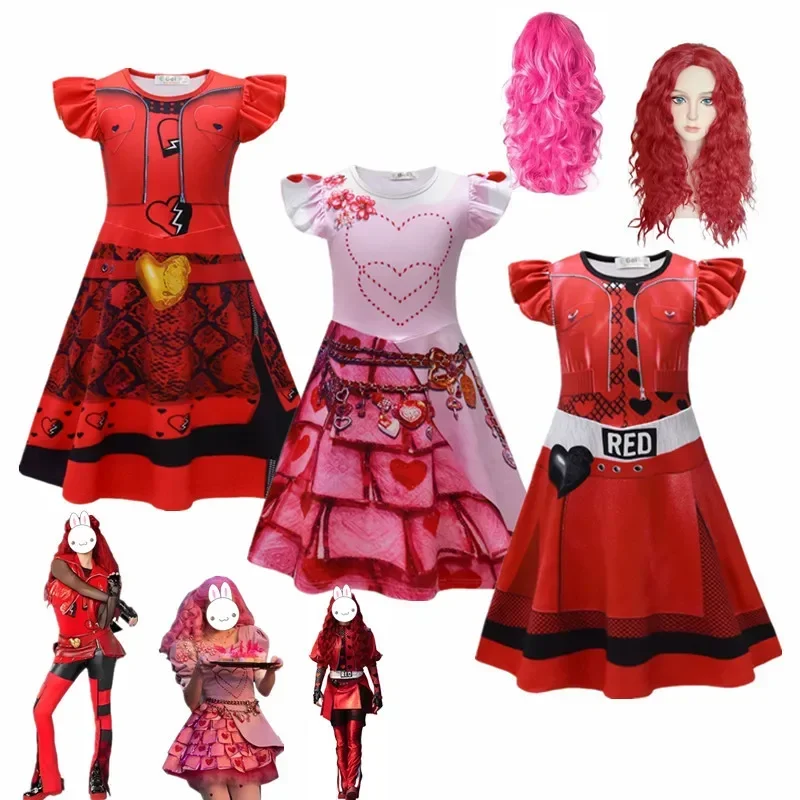 SN88 Nový film The Rise of Red Clothes pre deti D-Descendants 4 Red Cosplay kostým dievčatá Queen of Hearts Bridget Pink Princ%#2@
