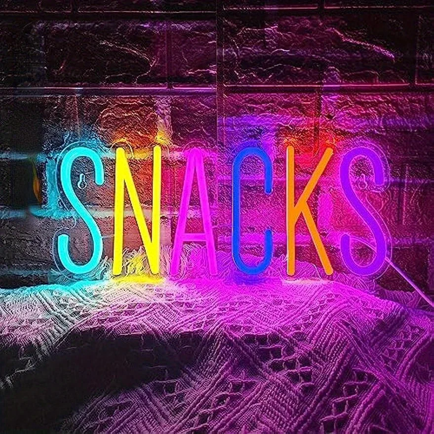 Snack neónové znamienko, dekorácia s umeleckou stenou, koláč Candy Shop Snack Stalt Decotion Decotion, Coffee Bar Window Decoration, Wareful Snack