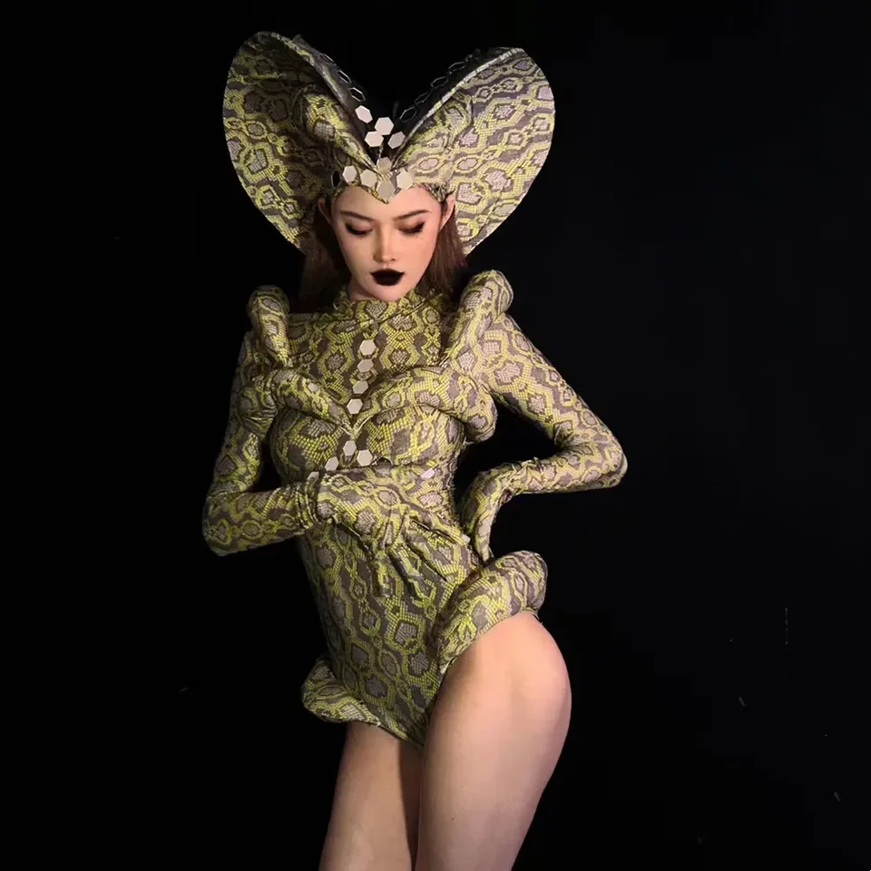 Snake Cosplay Drag Queen kostým bar scéna s pódiom Woodysuit s čelenkou Halloween Party Rave Outfit