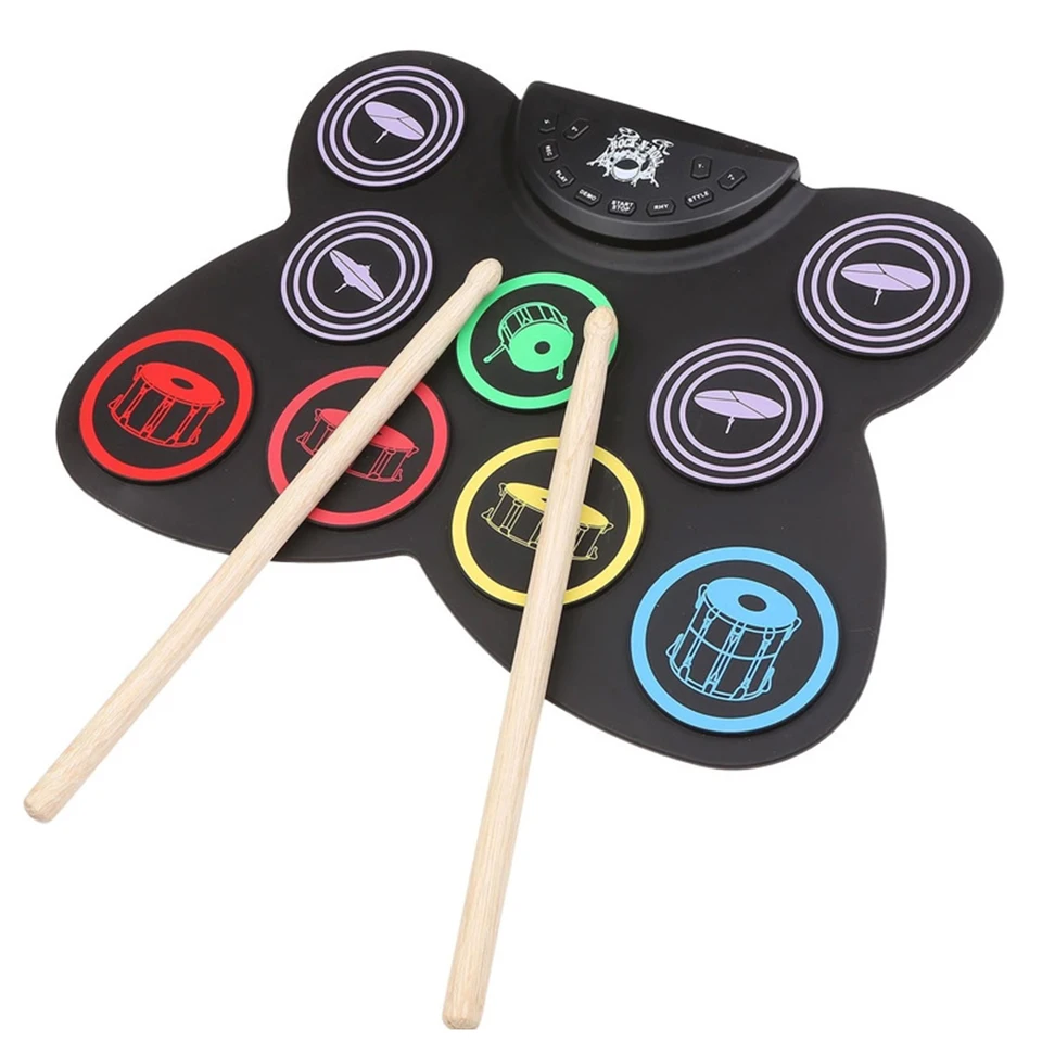 Snare bicie 9 podložky Pad Pad Digital Drum Drum Kit Pedál Pedál s bubnovými palicami dotyk Citlivosť