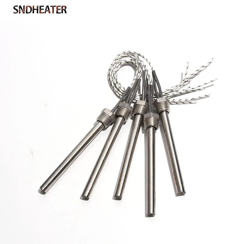 SNDHEATER 1PC 110V 220V 380V DN15/21MM Nedolové ohrievača jednej hlavy Vyhrievaná trubica 12x100-200 mm 300-1000W pre vedro s vodou