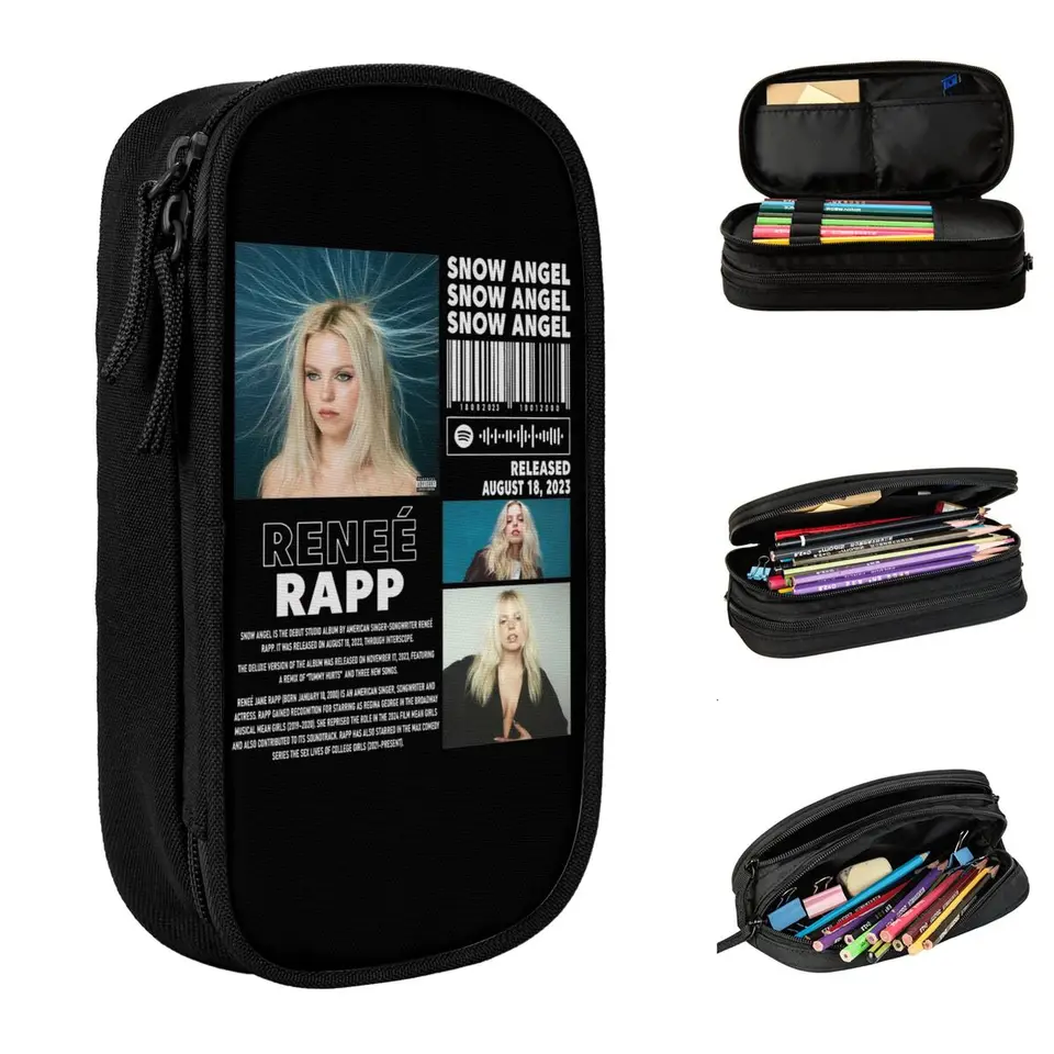 Snehový anjel Renee Rapp Album 90. roky spevák ceruzka Case Case Fun Pen Držiteľ taška pre študent veľkú kapacitu kancelária zips Peruzky