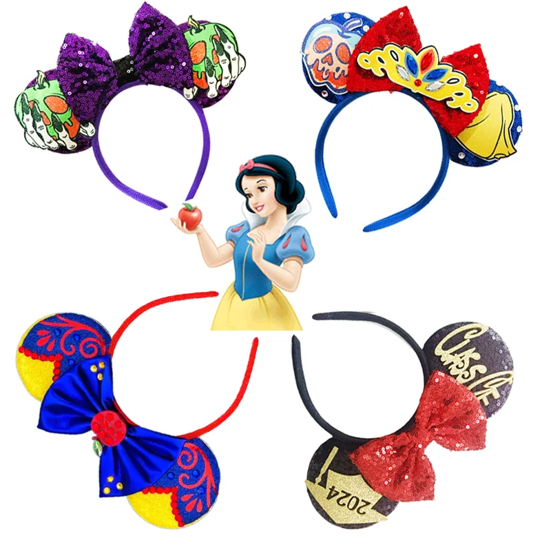 Snehulienka červená jablko Mickey Mouse Ears čelenka karikatúry luku flitry Hairband Ženy narodeniny darček pre deti Detské večierky