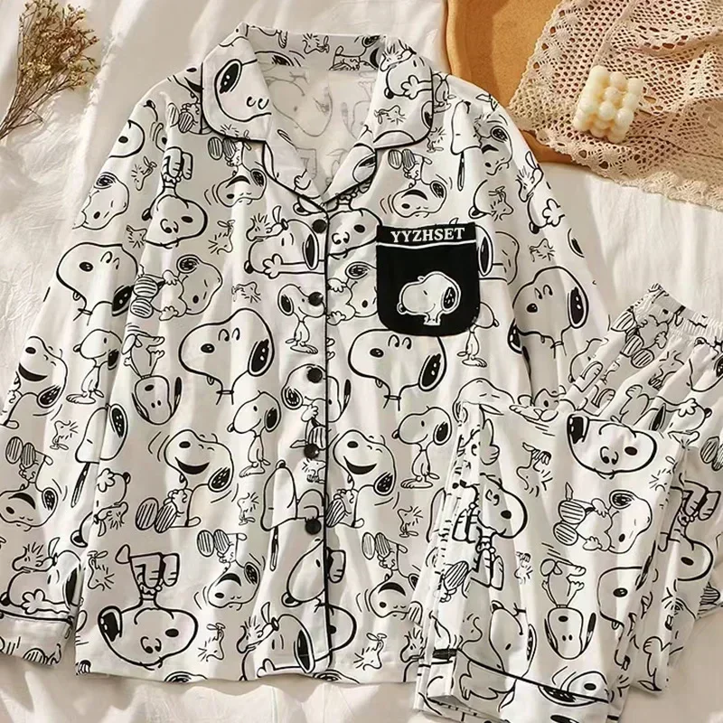 Snoopy Cartoon Spring Autumn Pyžamy s dlhým rukávom nohavice letné mlieko hodváb teplé domáce oblečenie spánok
