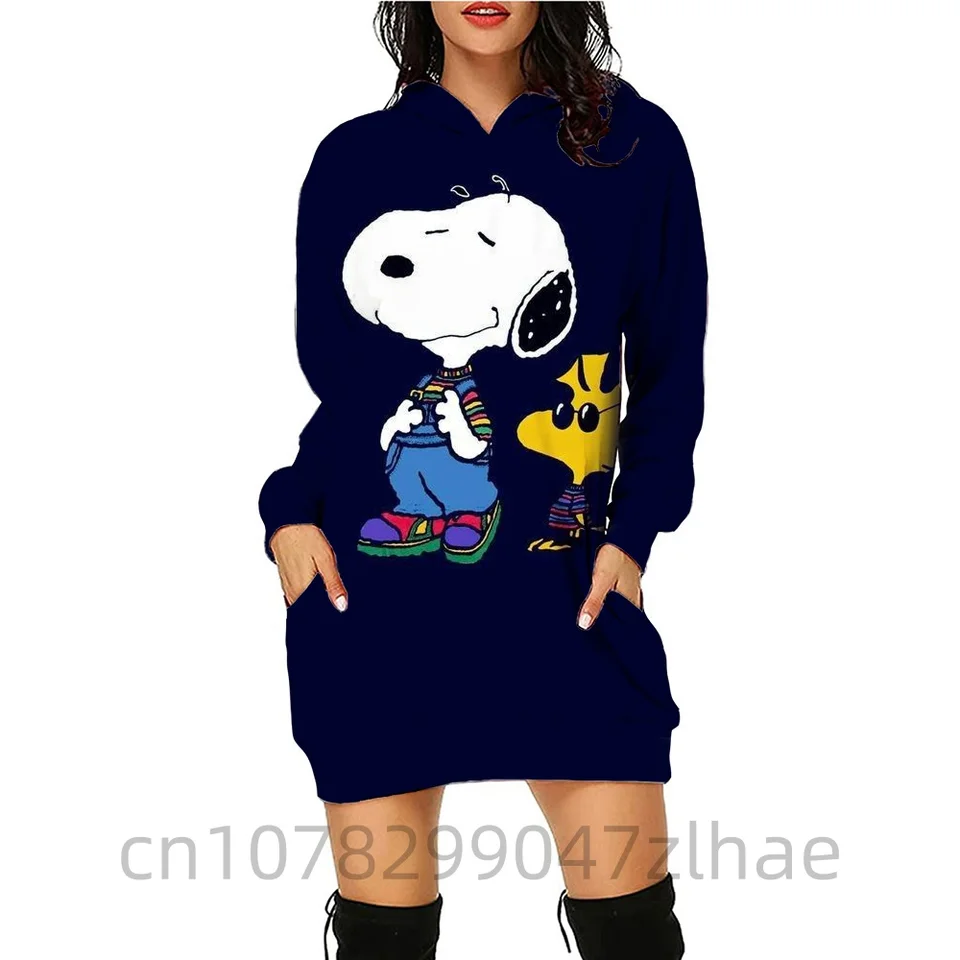 Snoopy Kawaii Dámske kapucne šaty Dámy móda nová zimná zimná vysoko kvalitná čierna mikina na voľný čas Streetwear pullovs y2k