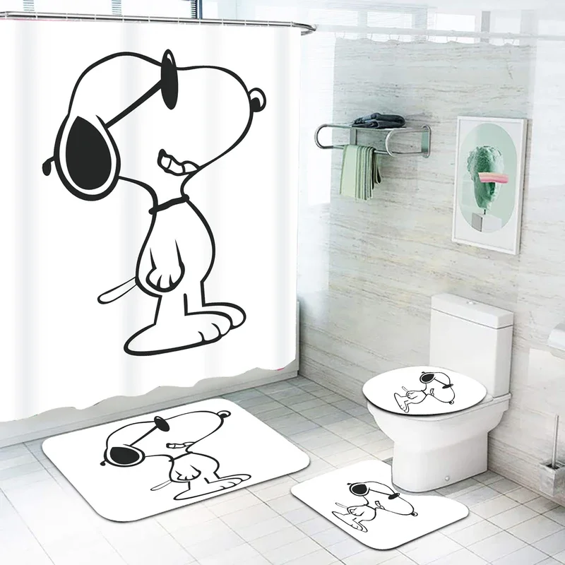 Snoopy kúpeľňové príslušenstvo sprchová opona 4 kusové sady Matky anime domové súpravy luxusné dekorácie a záclony pre vodotesné