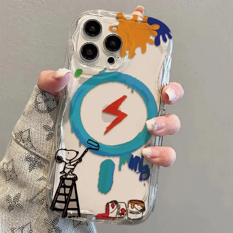 Snoopy maľoval puzdro na stenový telefón pre iPhone 16 15 14 13 12 11 Pro Max xr xs Max 7 8 plus mini y2k nárazový kryt nárazníka