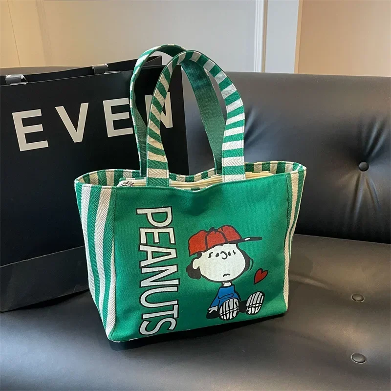 Snoopy's Nové dievča Canvas rameno tašku karikatúra roztomilá kabelka farebný blok s pruhovaný