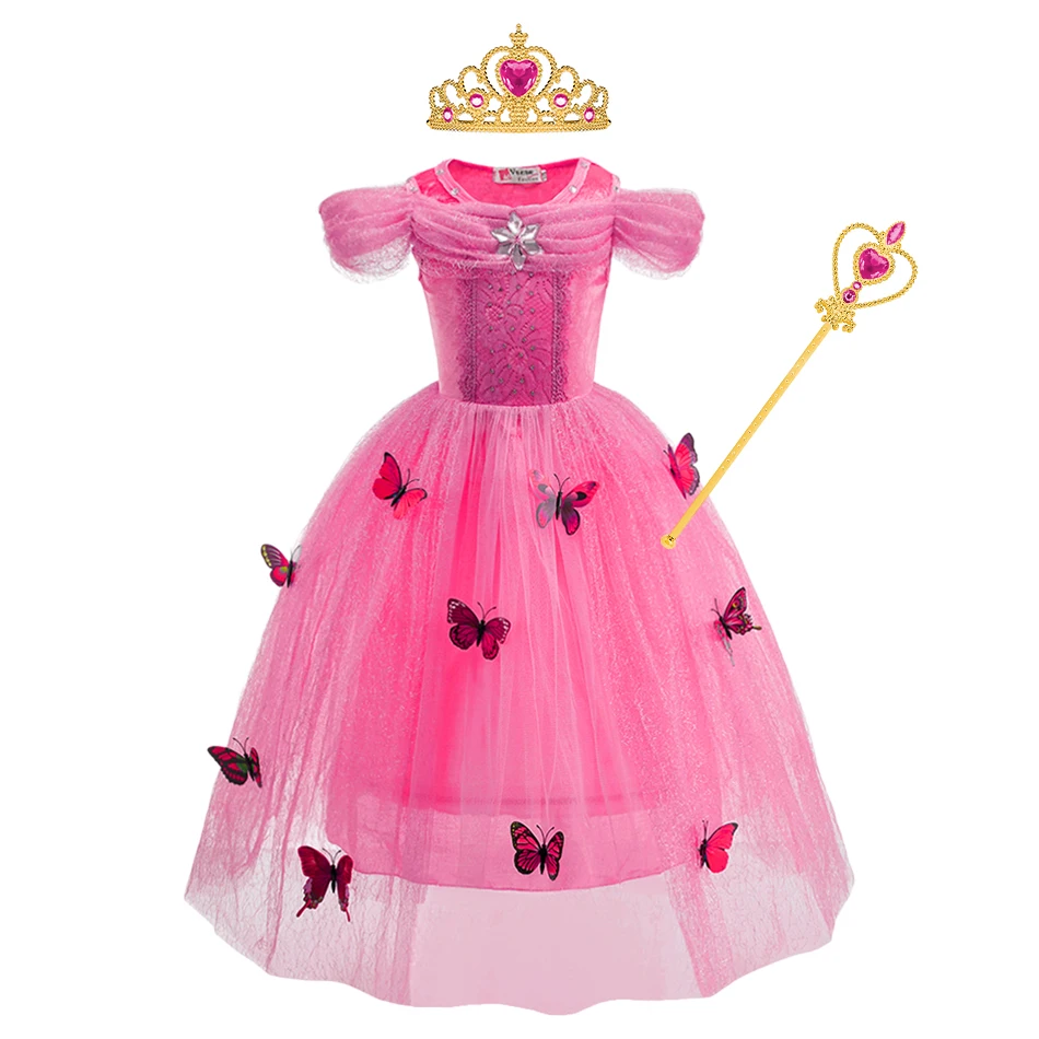 Snow Queen Cosplay šaty princezná motýľ dekorácia s doplnkami Elsa Girls Karneval narodeninové oslavy Elegantné oblečenie