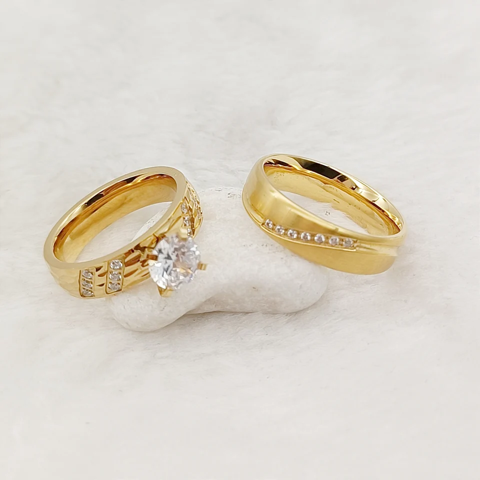 Snubný prsteň set 18k zlatá s CZ Diamond Dámske páry zásnubné prstene Svadobné súpravy Ženy 24k zlaté šperky