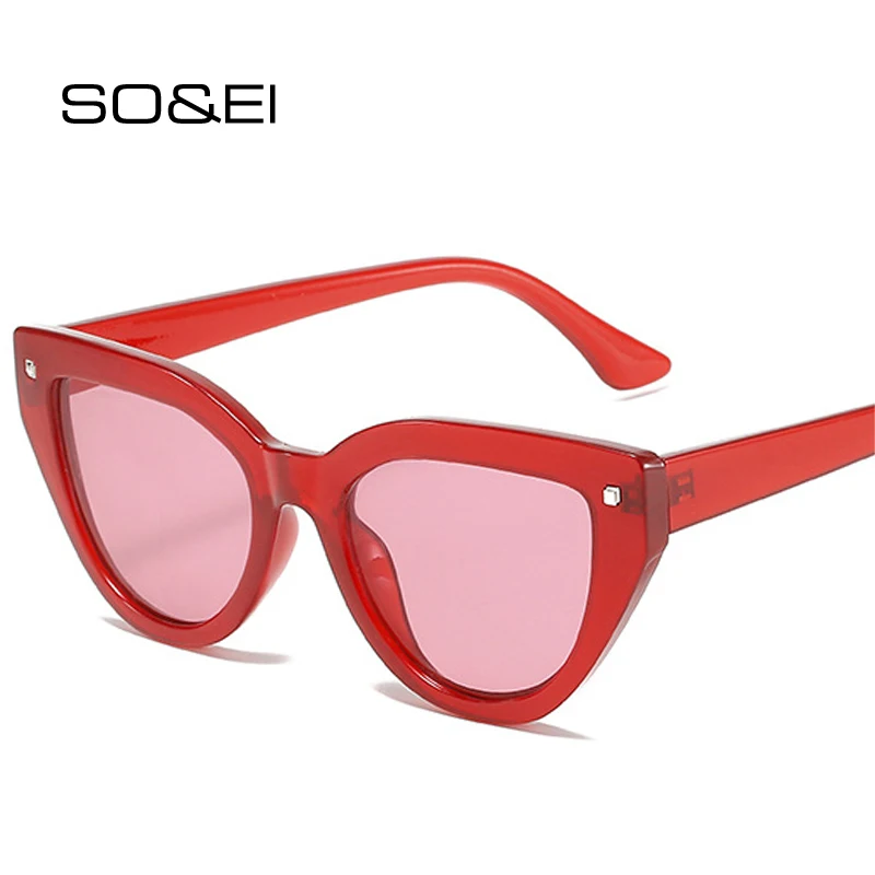SO & EI Fashion Cat Eye Ženy Slnečné okuliare Retro Nivets Dekorácie okuliare Trendy Men Modré žlté červené slnečné okuliare odtiene UV400