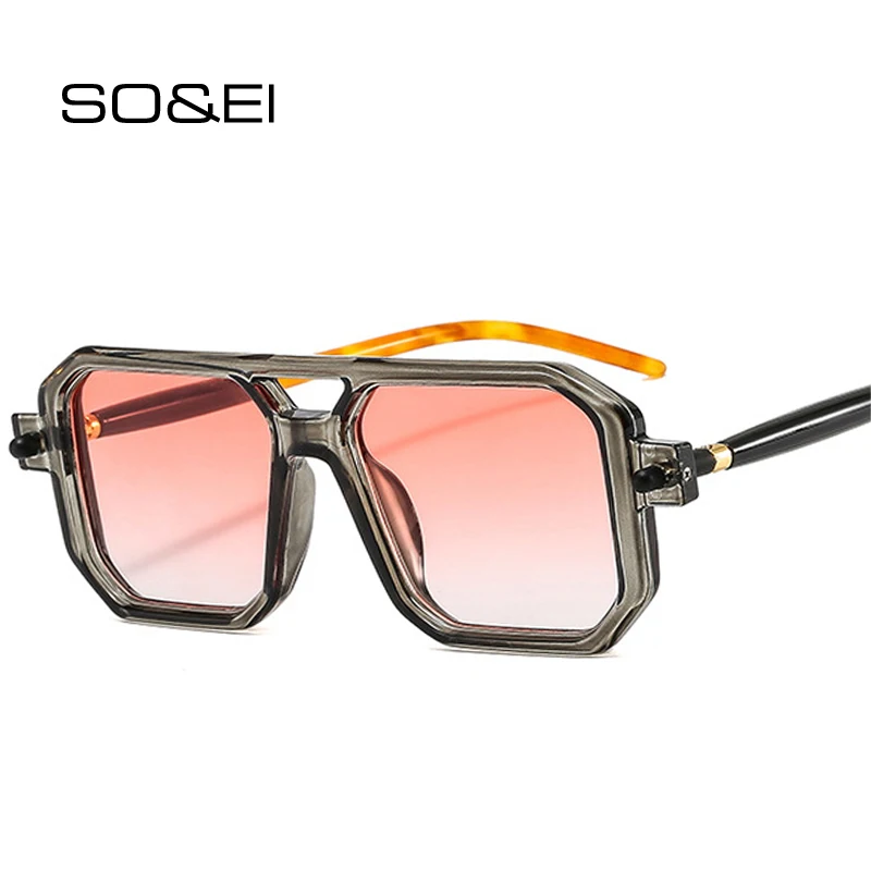 SO & EI Retro jedinečné polygónové štvorcové ženy Dvojité mosty Slnečné okuliare módne priehľadné odtiene gradientu UV400 Men trendy slnečné okuliare