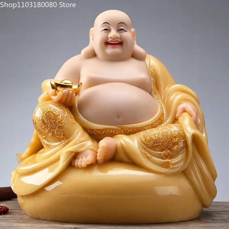 Socha bieleho mramoru Jade Maitreya Buddha Čína Big Belly Happy Buddha Sit sochárske dekorácie veľká veľkosť 30 cm, 39 cm, 48 cm