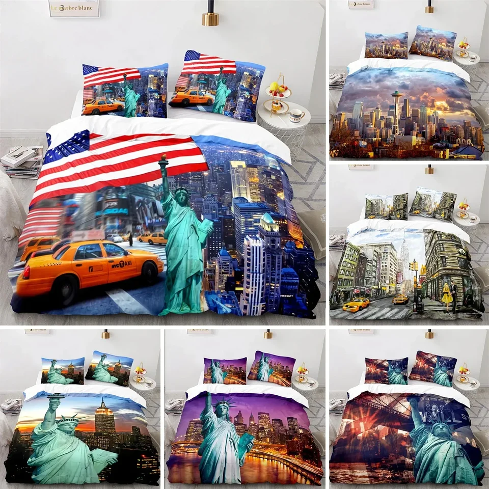 Socha Liberty Duvet Cover King Veľkosť mikrovlákna Svetovo preslávená posteľná súprava obalu New York Personal Covery Pineter Cover